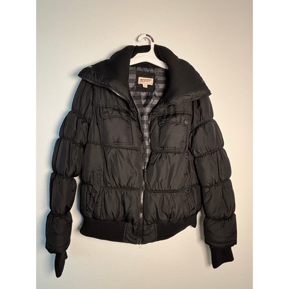 Arizona Jean Co‎ Black Puffer Jacket Women 1X Ribbed Collar Quilted Bomber